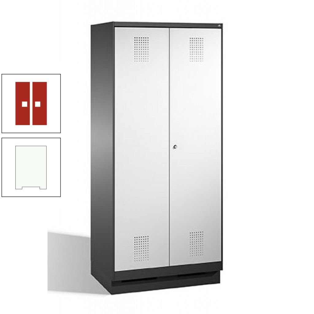Doppel-Spind, Doppeltüren, Garderobenschrank mit Sockel, 2 Abteile a 400 mm, Korpus anthrazitgrau, Tür anthrazitgrau, 1.800 x 800 x 500 mm (HxBxT)