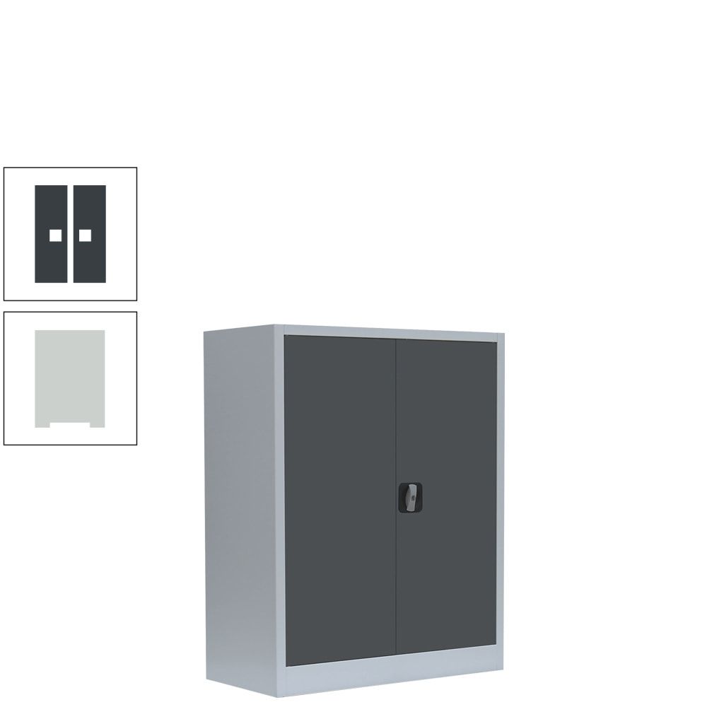 Aktenschrank, Büroschrank, abschließbar, Flügeltüren, 2 Fachböden, 1.000 x 800 x 383 mm (HxBxT), Stahl, Korpus und Türen in lichtgrau