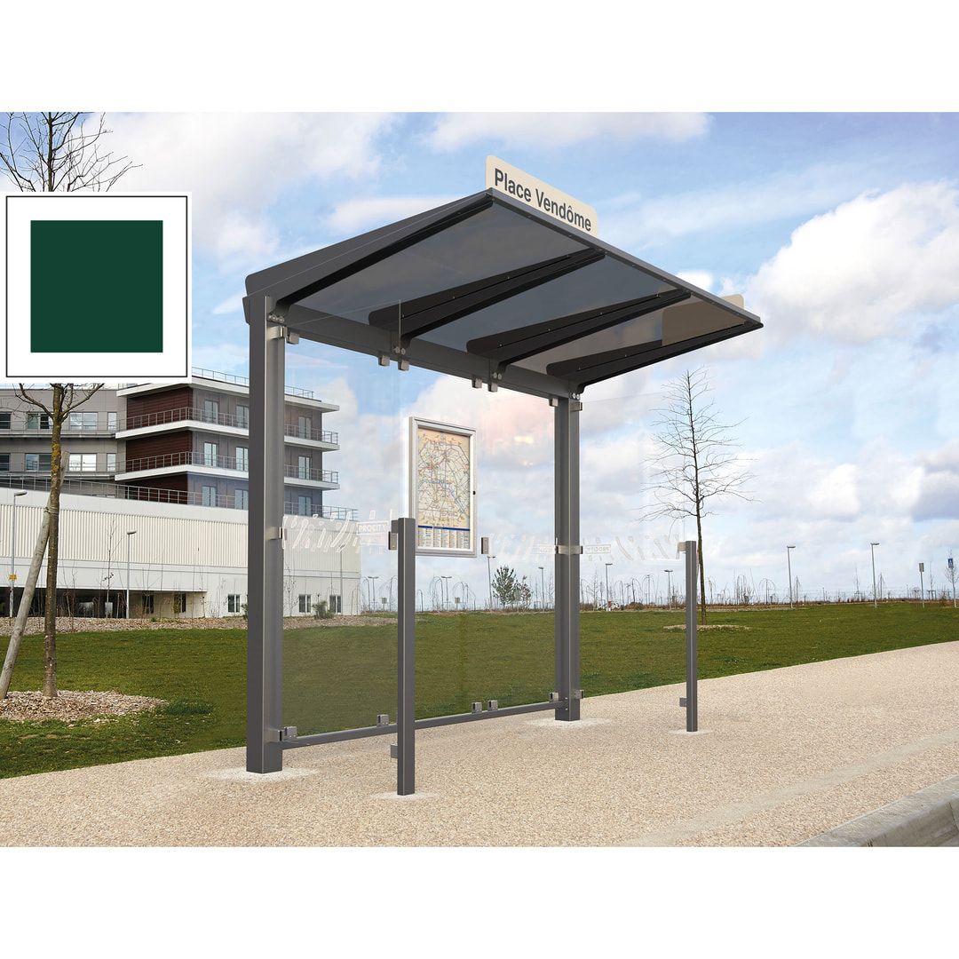 Buswartehalle - Unterstand - ESG - 2 Seitenverkleidungen - Fahrplankasten - Haltestellenschild - LED - 2.390 x 2.500 x 1.500 mm (HxBxT) - enzianblau