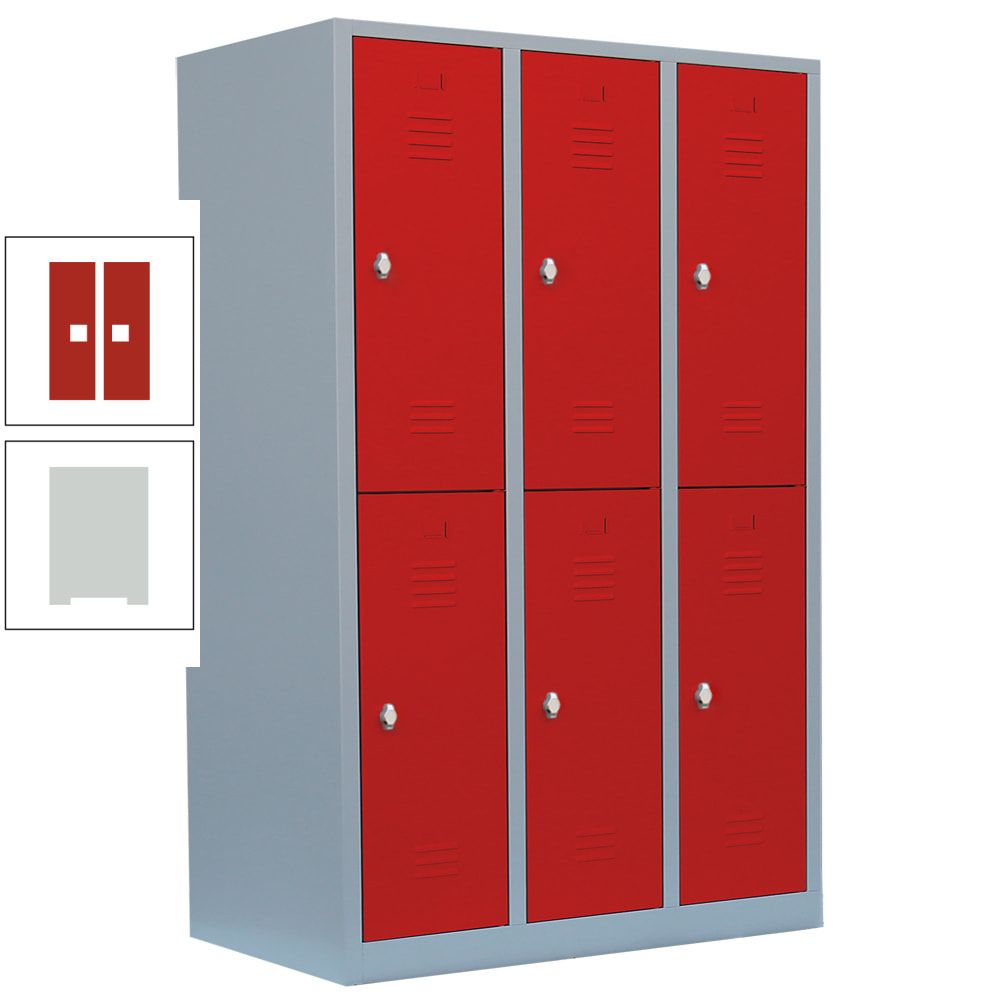 Garderobenschrank, Doppelstockspind, 3 Abteile, 6 Fächer, 1.800 x 1.185 x 500 mm (HxBxT), Stahl, Drehriegel, Korpus: lichtgrau, Front: anthrazitgrau