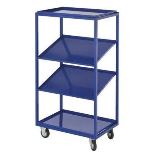 Kommissionierwagen für Sichtlagerkästen, Traglast 230 kg, Ladefläche 480 x 645 mm, 4 Etagen, inkl. 2 schräge Fachböden, Farbe enzianblau