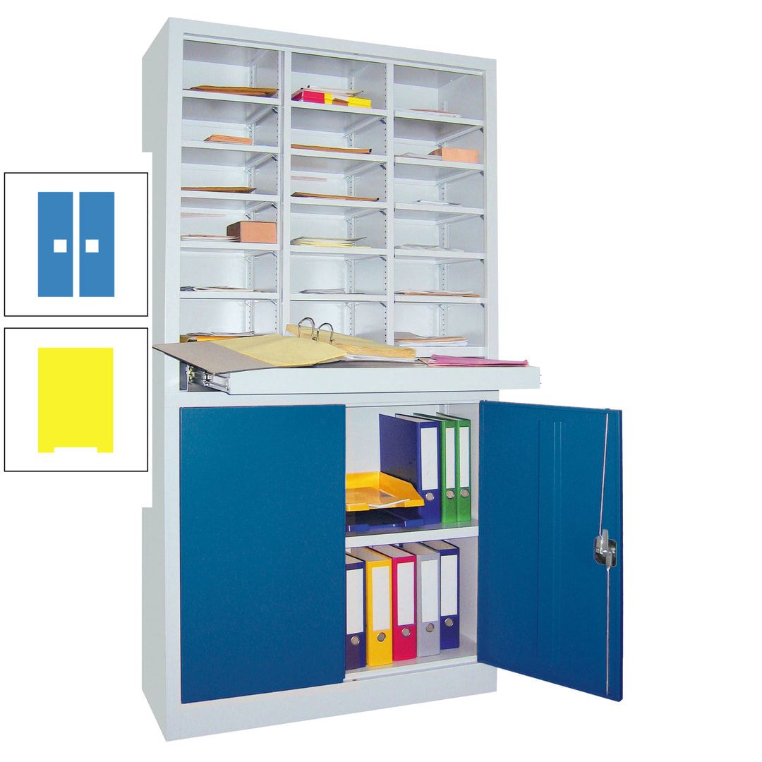 Aktenschrank - Büroschrank mit Sortierstation - 18 Fächer Ordnungsregal - Ausziehboden - 1.950 x 1.000 x 400 mm (HxBxT) - anthrazitgrau