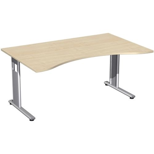 Schreibtisch, C-Fuß Flex, Ergo, Füße einseitig verkürzt, 720 x 1.600 x 1.000 mm (HxBxT), Bürotisch, Konferenztisch, Gestell silber, Dekor Ahorn