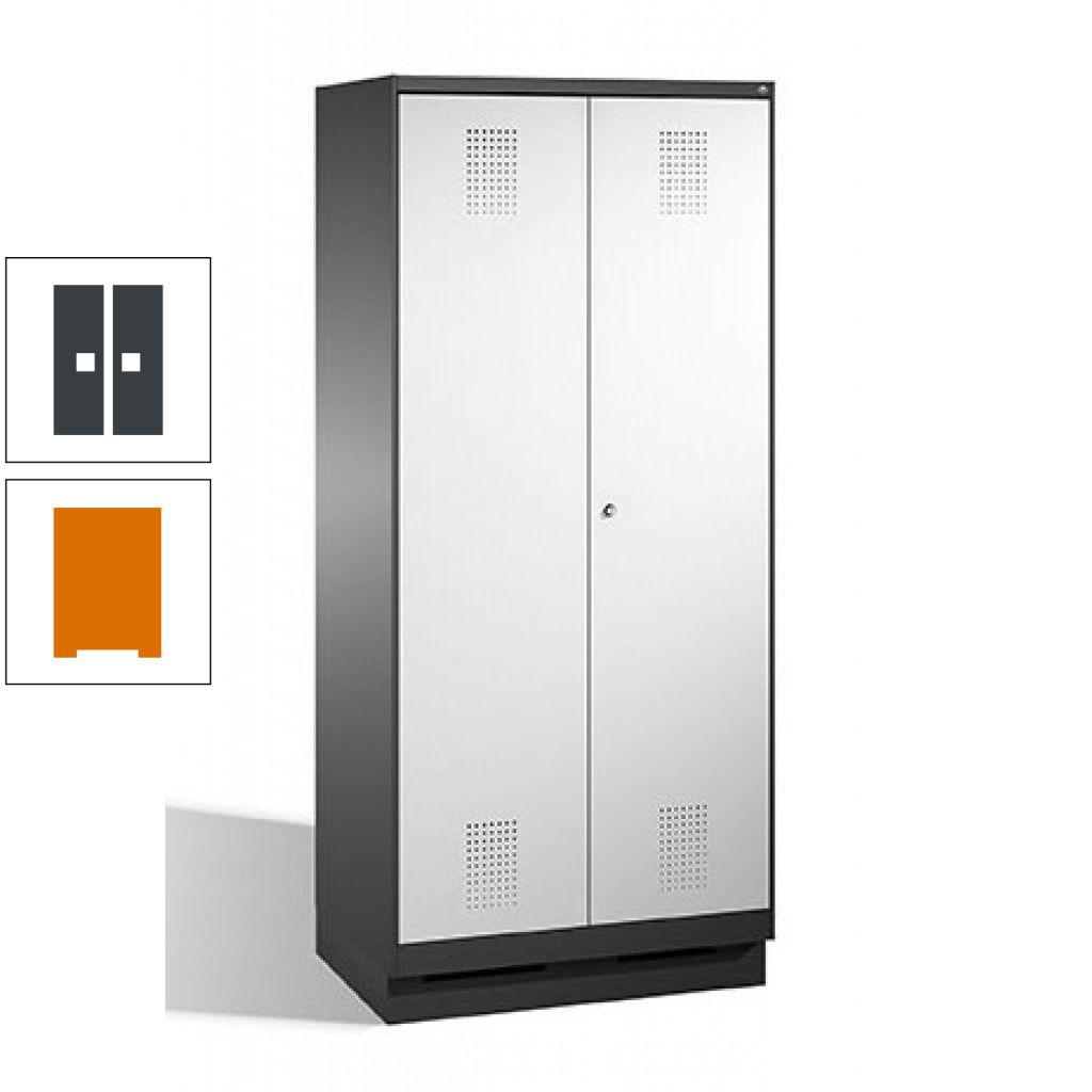 Doppel-Spind, Doppeltüren, Garderobenschrank mit Sockel, 2 Abteile a 400 mm, Korpus anthrazitgrau, Tür anthrazitgrau, 1.800 x 800 x 500 mm (HxBxT)