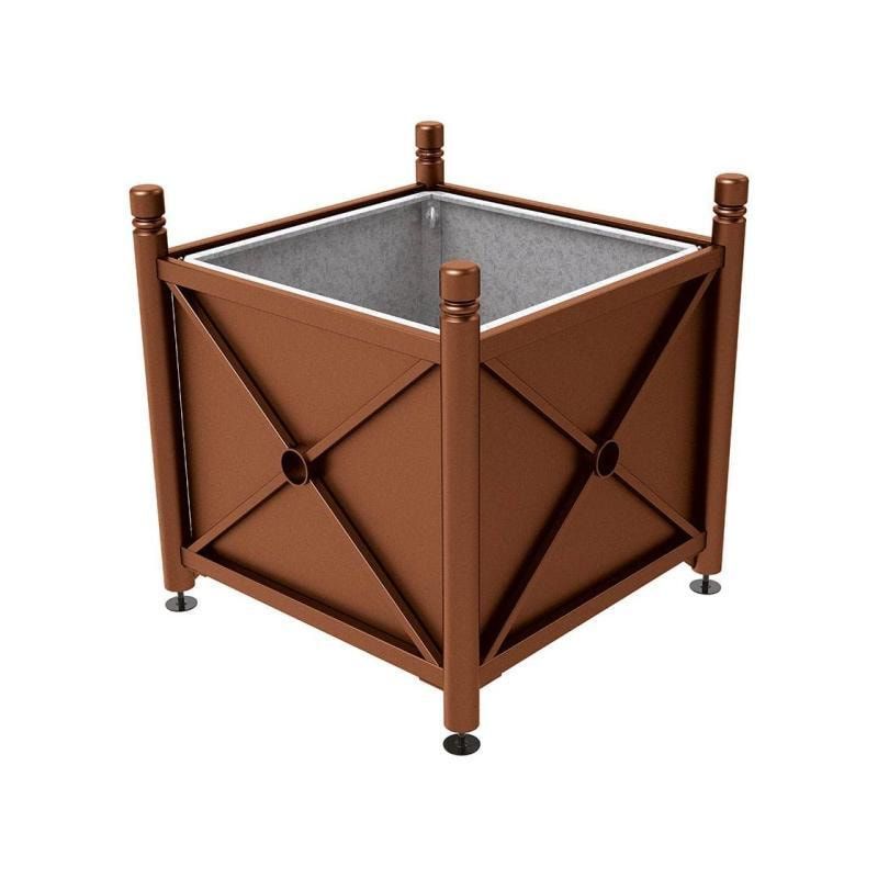 Pflanzbehälter, fvz.Stahl, innen feuerverzinkt, Verladungsgriffe, verstellbare Füße, Kopf Agora, 900 x 1.000 x 1.000 mm (HxBxT), enzianblau