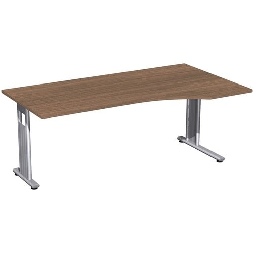 Eckschreibtisch, Bürotisch, Füße einseitig verkürzt, C-Fuß Flex, Ecke rechts, 720 x 1.800 x 1.000 mm (HxBxT), Gestell silber, Dekor Ahorn