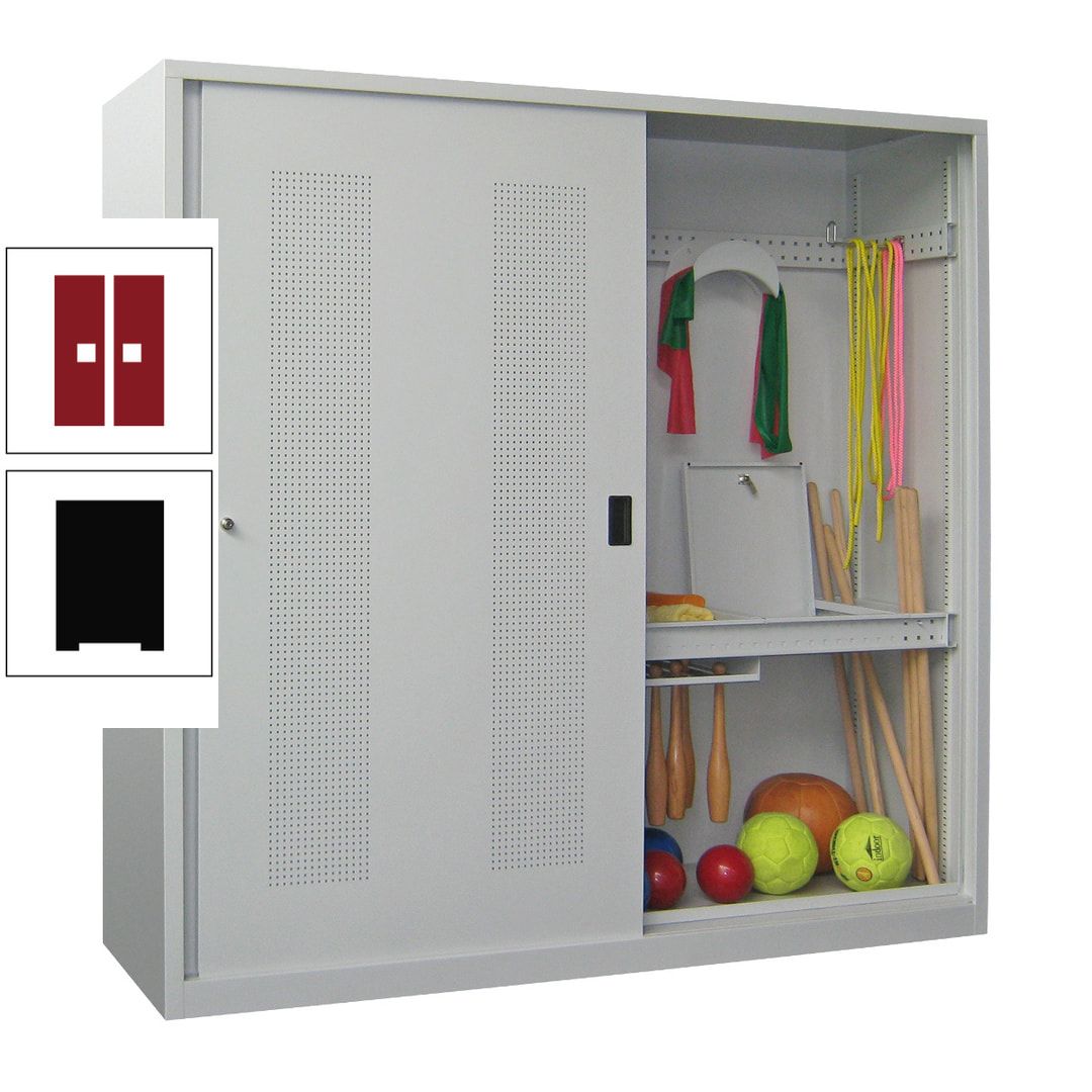Ballschrank - Schiebetüren mit Lochfeld - Trennwand - 1.950x2.000x600 mm (HxBxT) - anthrazitgrau