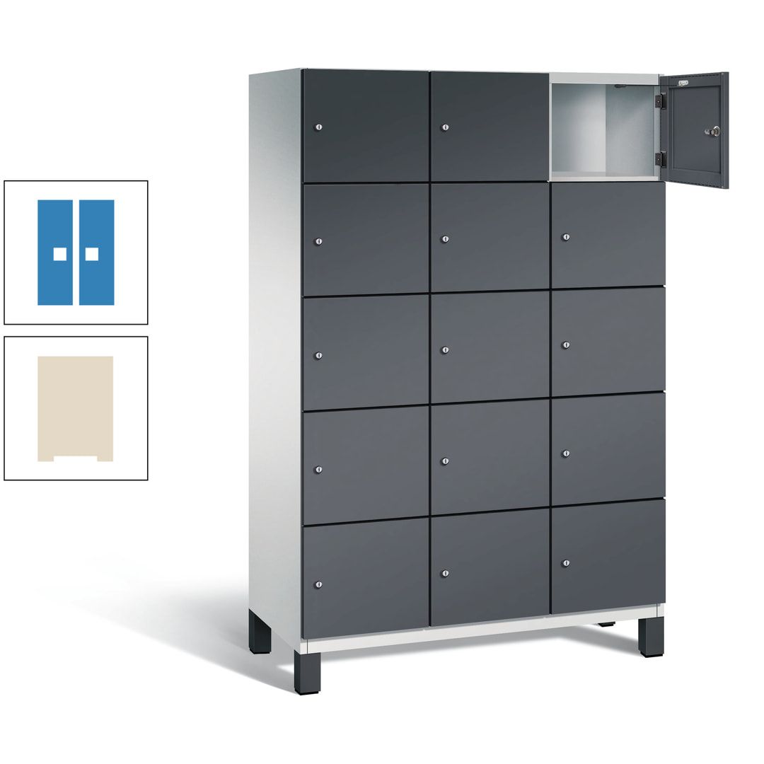 Fächerschrank, Stahlschrank, 15 Fächer, Türöffnungsbegrenzer, Füße, 1.980 x 1.200 x 525 mm (HxBxT), Korpus anthrazitgrau, Front anthrazitgrau