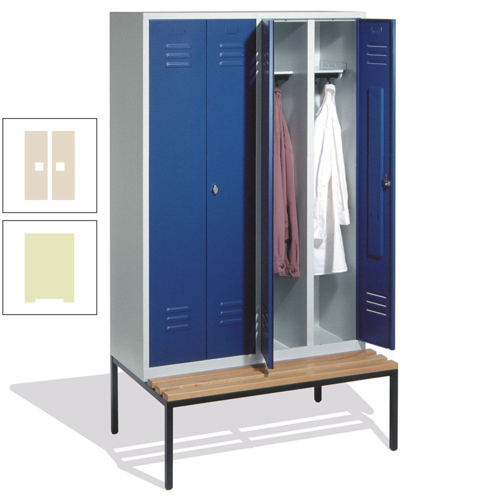 Doppel-Spindschrank, Buche Sitzbank untergebaut, 4 Abteile a 300 mm, Korpus lichtgrau, Tür anthrazitgrau, 2.090 x 1.190 x 815 mm (HxBxT)