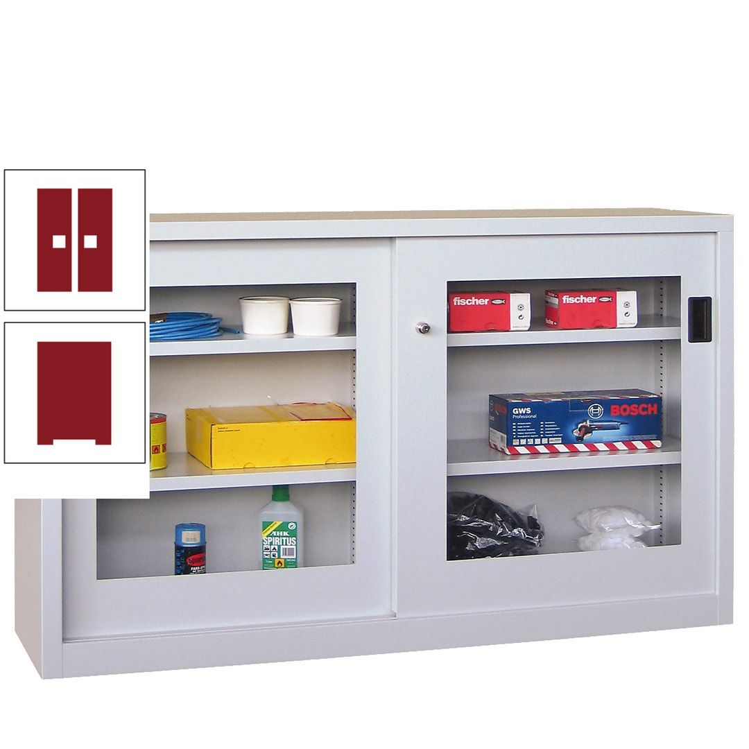 Schiebetürenschrank - Sichtfenstertüren - 1.000x1.500x600 mm (HxBxT) - 4 Böden, verzinkt - Zylinderschloss - anthrazitgrau