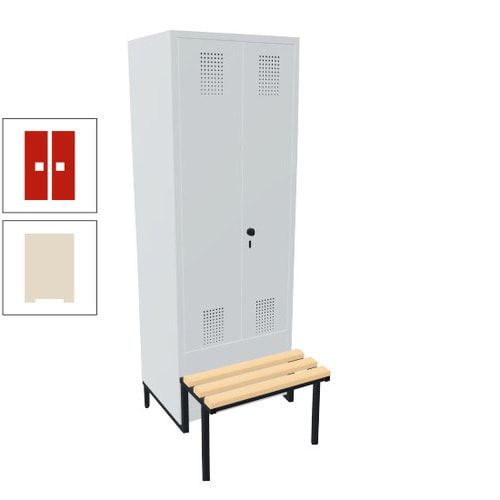 Doppel-Spind, Garderobenschrank, Buche Sitzbank integriert, 2 Abteile a 400 mm, Korpus anthrazitgrau, Tür anthrazitgrau, 1.850 x 800 x 815 mm (HxBxT)