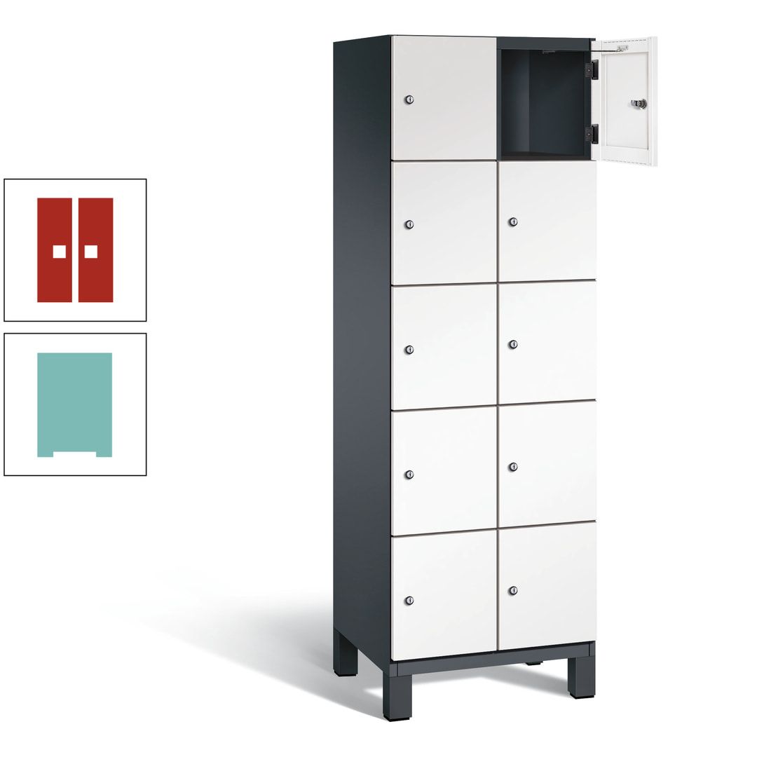 Fächerschrank, Stahlschrank, 10 Fächer, Türöffnungsbegrenzer, Füße, 1.980 x 600 x 525 mm (HxBxT), Korpus anthrazitgrau, Front anthrazitgrau