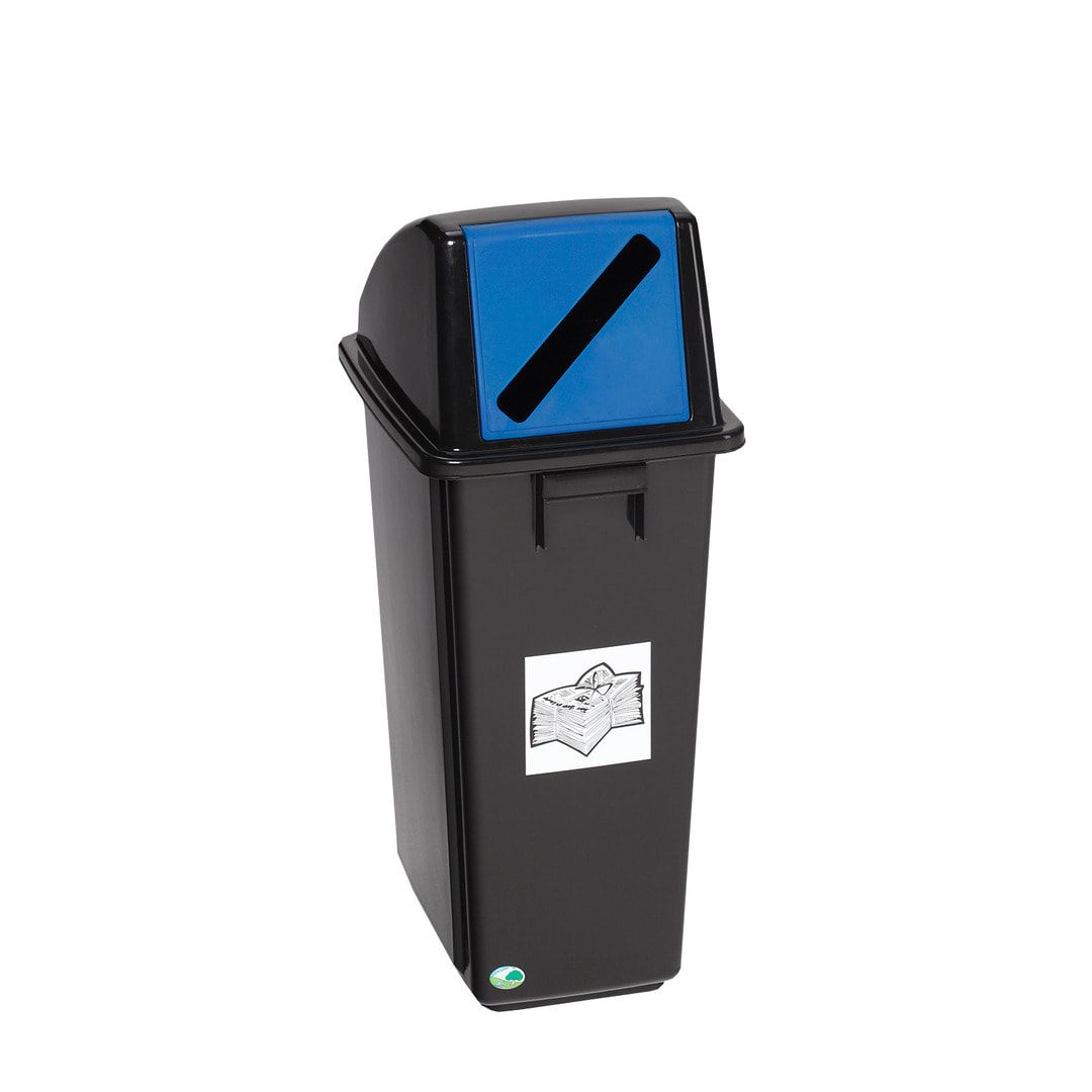 Wertstoffsammler für Papier - Kunststoff, schwarz - Volumen 58 l - 810 x 335 x 406 mm (HxBxT) - Klappe blau