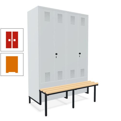 Doppel-Spind, Garderobenschrank, Buche Sitzbank integriert, 4 Abteile 300 mm, Korpus anthrazitgrau, Tür anthrazitgrau, 1.850 x 1.200 x 815 mm (HxBxT)