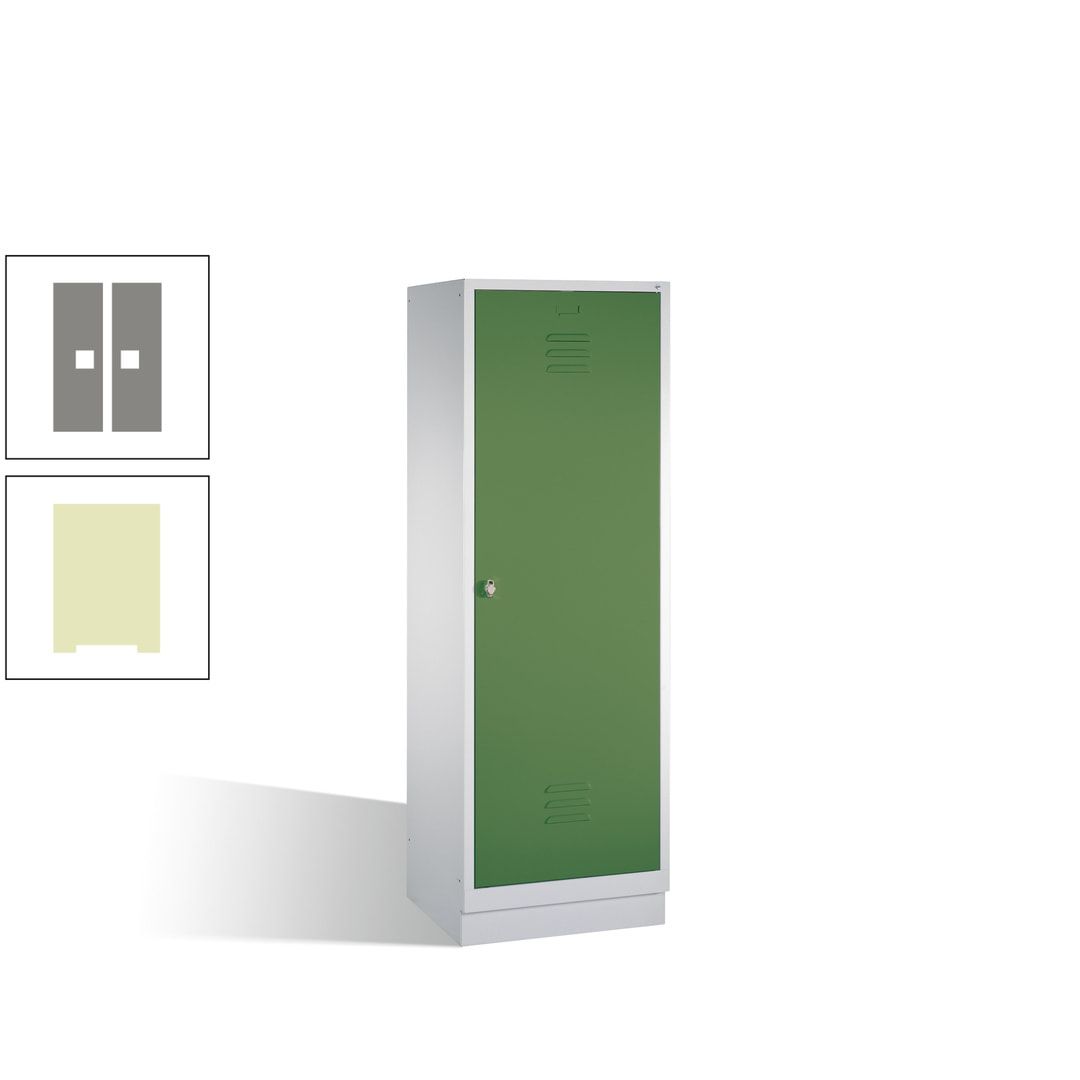 Doppel-Spind mit Großtür, Garderobenschrank mit Sockel, 2 Abteile a 300 mm, Korpus anthrazitgrau, Tür anthrazitgrau, 1.800 x 610 x 500 mm (HxBxT)
