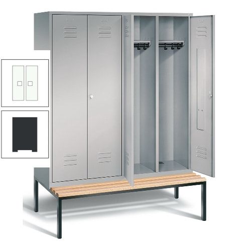 Doppel-Spindschrank, Buche Sitzbank untergebaut, 4 Abteile a 400 mm, Korpus lichtgrau, Tür anthrazitgrau, 2.090 x 1.590 x 815 mm (HxBxT)