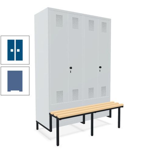 Doppel-Spind, Garderobenschrank, Buche Sitzbank integriert, 4 Abteile 300 mm, Korpus anthrazitgrau, Tür anthrazitgrau, 1.850 x 1.200 x 815 mm (HxBxT)