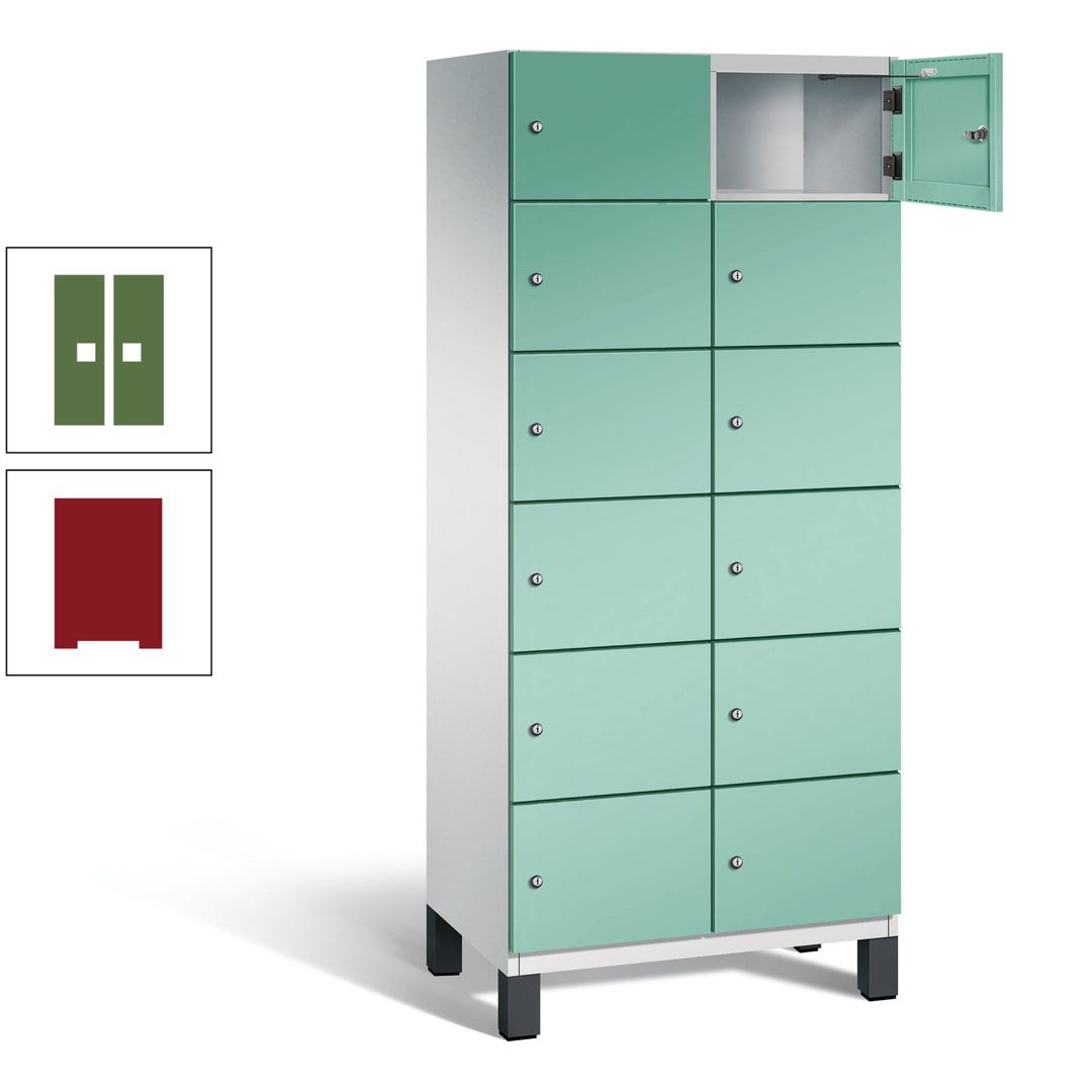 Fächerschrank, Stahlschrank, 12 Fächer, Türöffnungsbegrenzer, Füße, 1.980 x 800 x 525 mm (HxBxT), Korpus anthrazitgrau, Front anthrazitgrau