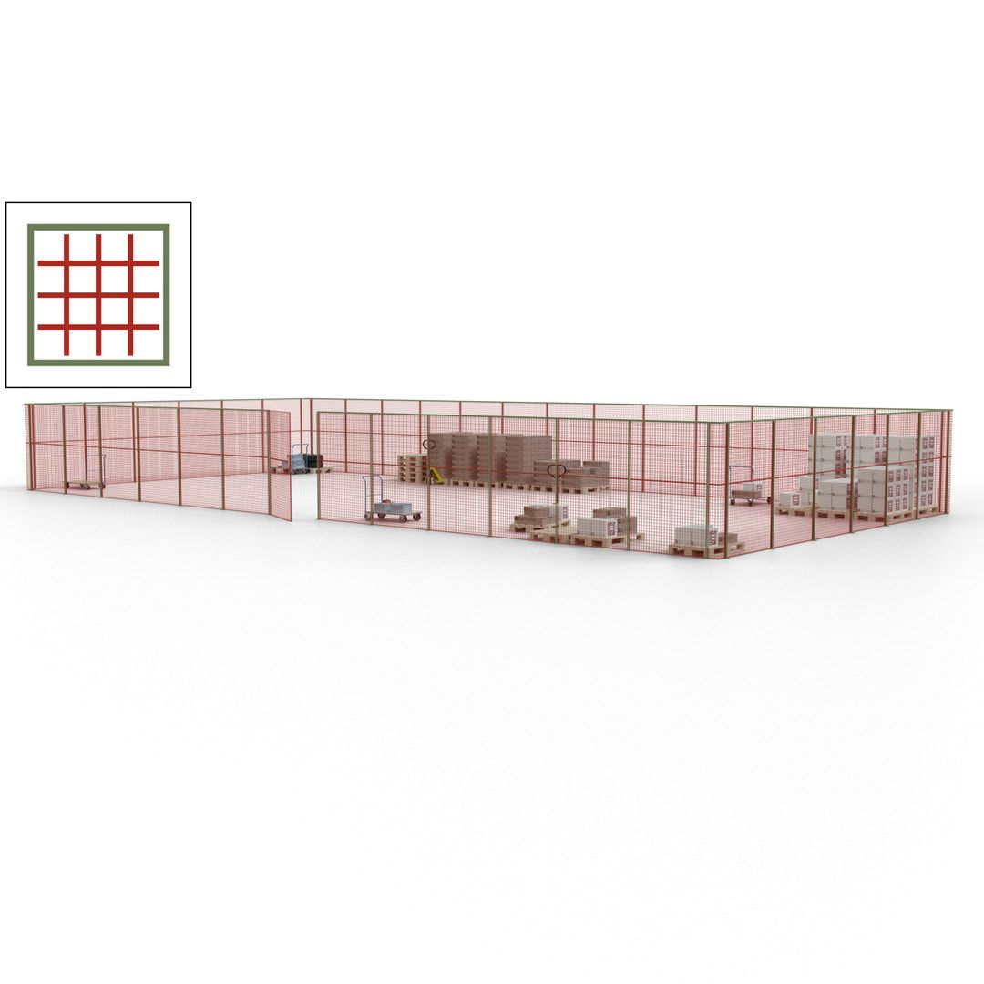 Maschinen Schutzgitter - Hallentrennwand - Sicherheitszaun - Tür - 57 m - 2.200 x 19.900 x 9.400 mm (HxBxT) - enzianblau