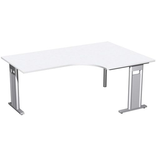 Eckschreibtisch, Eckteil 800 mm, Ecke rechts, Füße einseitig verkürzt, C-Fuß Pro, 720 x 1.600 x 1.200 mm (HxBxT), Gestell silber, Dekor Ahorn