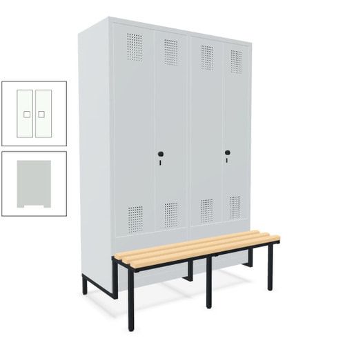 Doppel-Spind, Garderobenschrank, Buche Sitzbank integriert, 4 Abteile 300 mm, Korpus anthrazitgrau, Tür anthrazitgrau, 1.850 x 1.200 x 815 mm (HxBxT)