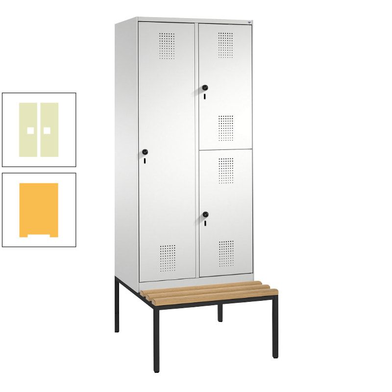 Garderobenschrank, Spind ein- und doppelstöckig Sitzbank, 2 Abteile, 3 Fächer, 2.090 x 800 x 500 mm (HxBxT), Front anthrazitgrau, Korpus anthrazitgrau