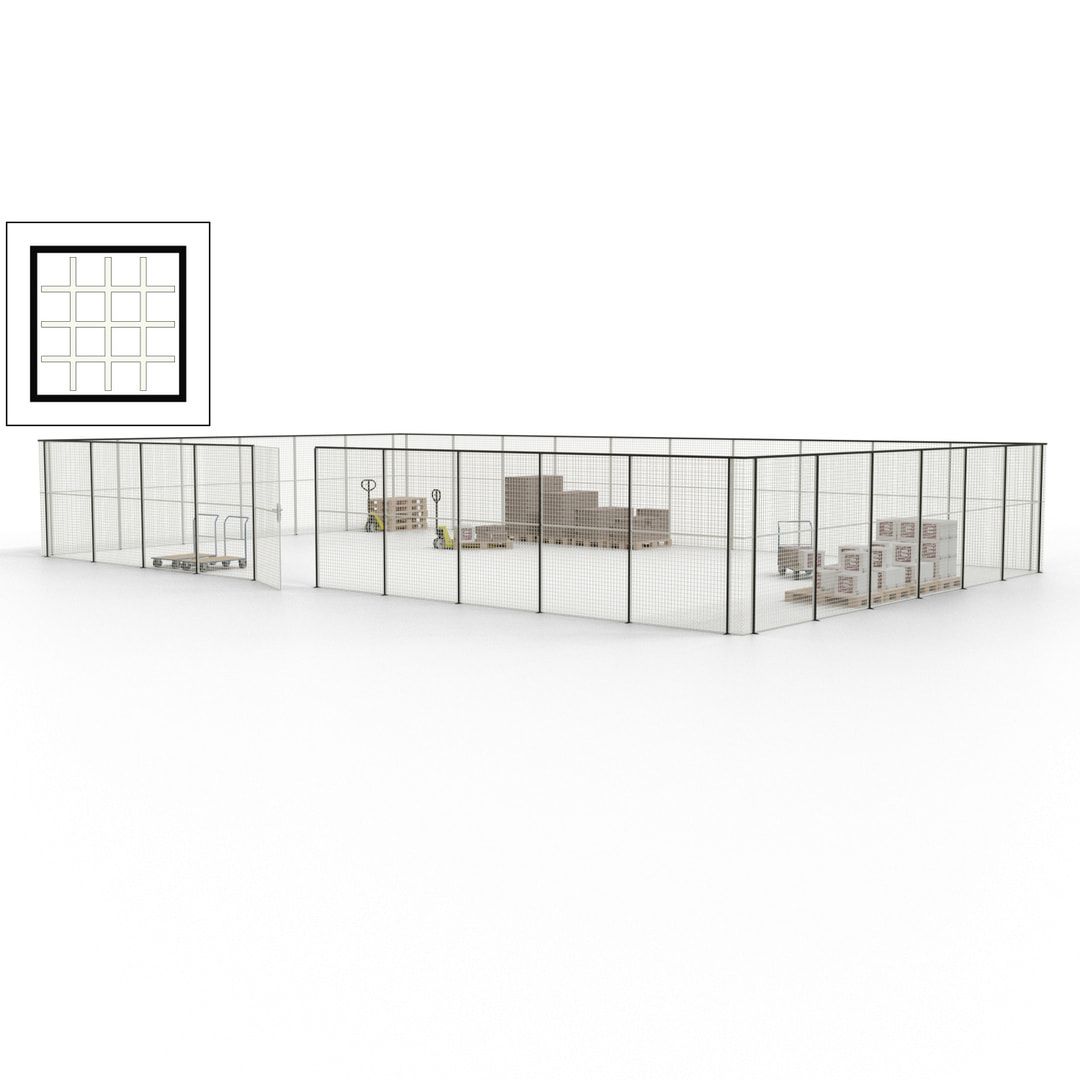 Maschinen Schutzgitter - Hallentrennwand - Sicherheitszaun - Tür - 48 m - 2.200 x 15.400 x 9.400 mm (HxBxT) - enzianblau