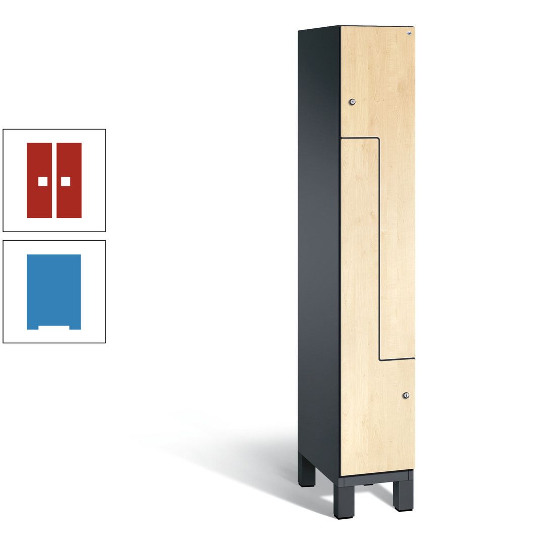 Z-Garderobenspind mit Füßen, 2 Personen, 1.980 x 300 x 525 mm (HxBxT), Korpus anthrazitgrau, Tür anthrazitgrau
