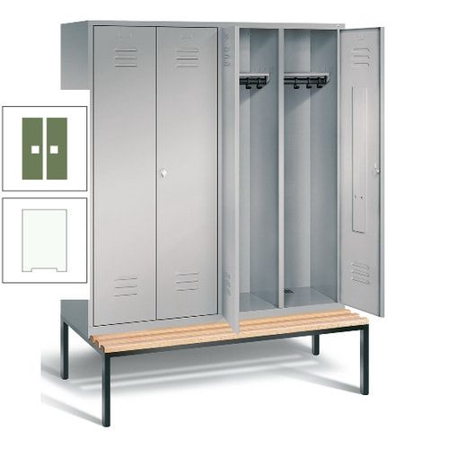 Doppel-Spindschrank, Buche Sitzbank untergebaut, 4 Abteile a 400 mm, Korpus lichtgrau, Tür anthrazitgrau, 2.090 x 1.590 x 815 mm (HxBxT)