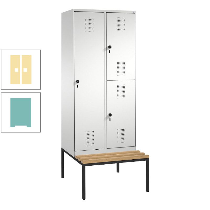 Garderobenschrank, Spind ein- und doppelstöckig Sitzbank, 2 Abteile, 3 Fächer, 2.090 x 800 x 500 mm (HxBxT), Front anthrazitgrau, Korpus anthrazitgrau