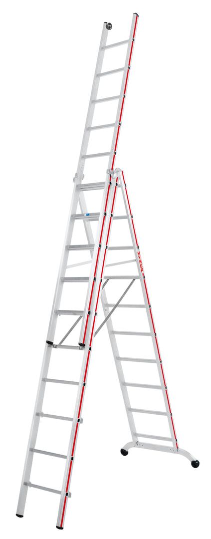 Aluminium-Allzweckleiter - dreiteilig - max. Länge 4.110 mm - gebogene Traverse - Aluleiter - Hymer