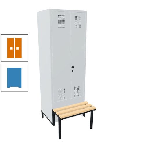 Doppel-Spind, Garderobenschrank, Buche Sitzbank integriert, 2 Abteile a 400 mm, Korpus anthrazitgrau, Tür anthrazitgrau, 1.850 x 800 x 815 mm (HxBxT)