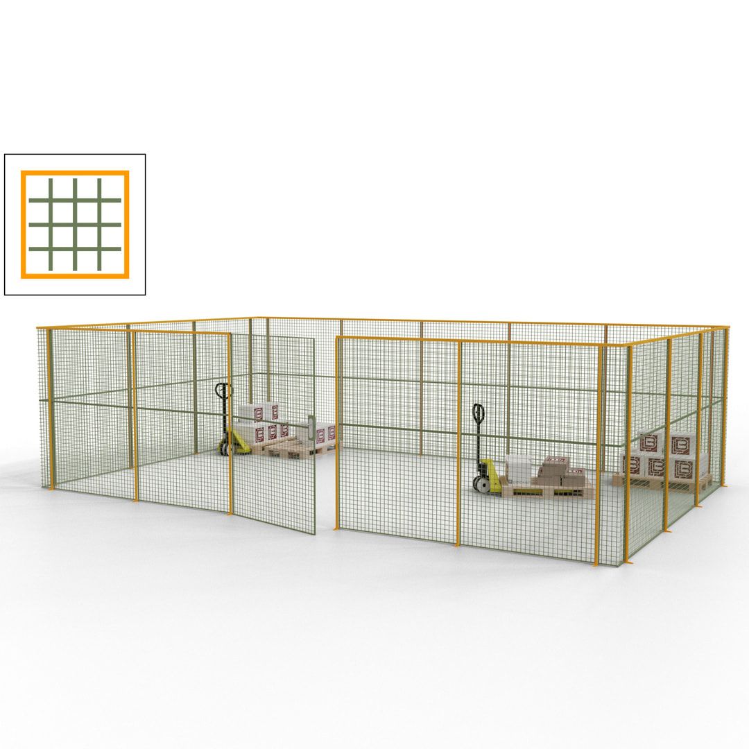 Maschinen Schutzgitter - Hallentrennwand - Sicherheitszaun - Tür - 22 m - 2.200 x 7.900 x 4.900 mm (HxBxT) - enzianblau