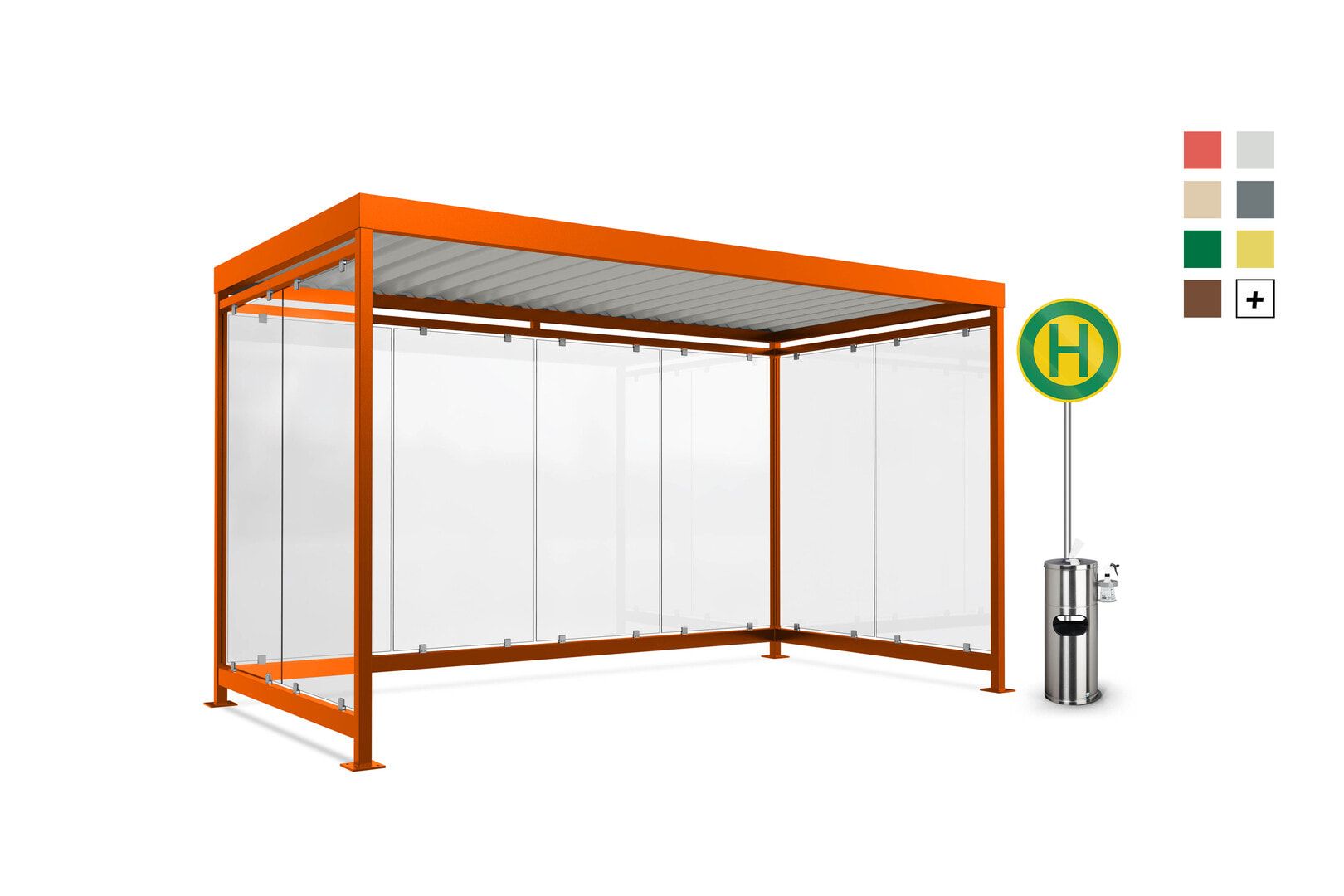 Fahrradunterstand, Raucherunterstand, Bausatz, 12-13 Personen, 2.510 x 4.195 x 2.165 mm (HxBxT), 8 Wände, Elfenbein
