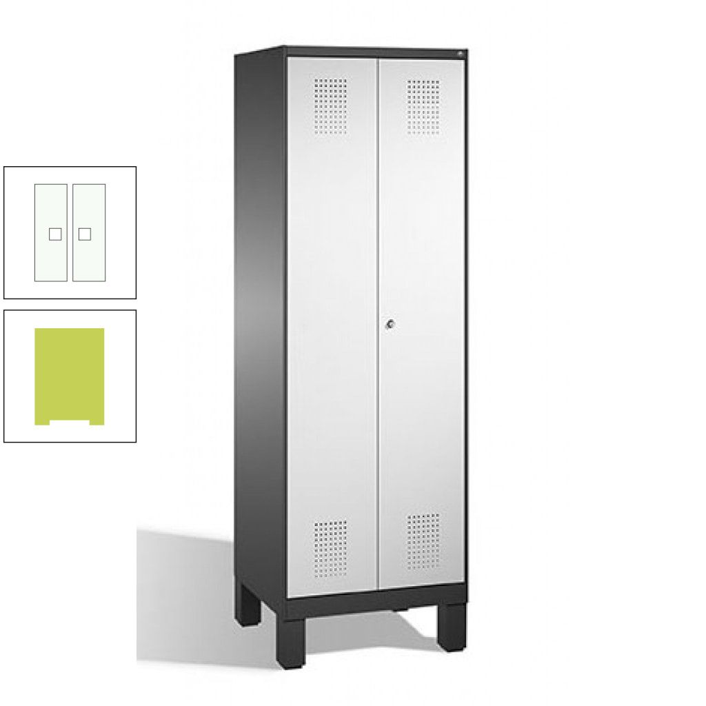 Doppel-Spind, Doppeltüren, Garderobenschrank mit Füßen, 2 Abteile a 300 mm, Korpus anthrazitgrau, Tür anthrazitgrau, 1.850 x 600 x 500 mm (HxBxT)