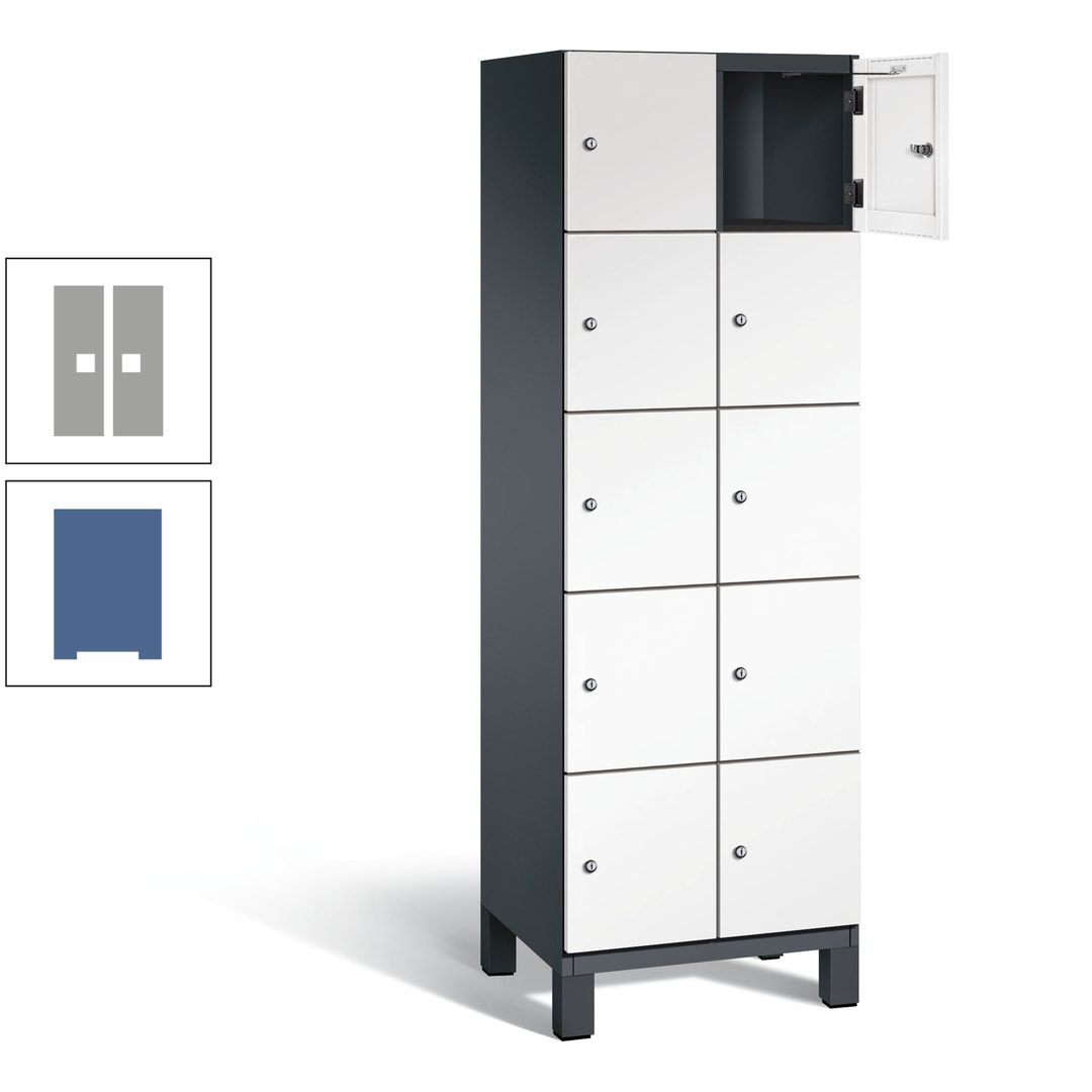 Fächerschrank, Stahlschrank, 10 Fächer, Türöffnungsbegrenzer, Füße, 1.980 x 600 x 525 mm (HxBxT), Korpus anthrazitgrau, Front anthrazitgrau