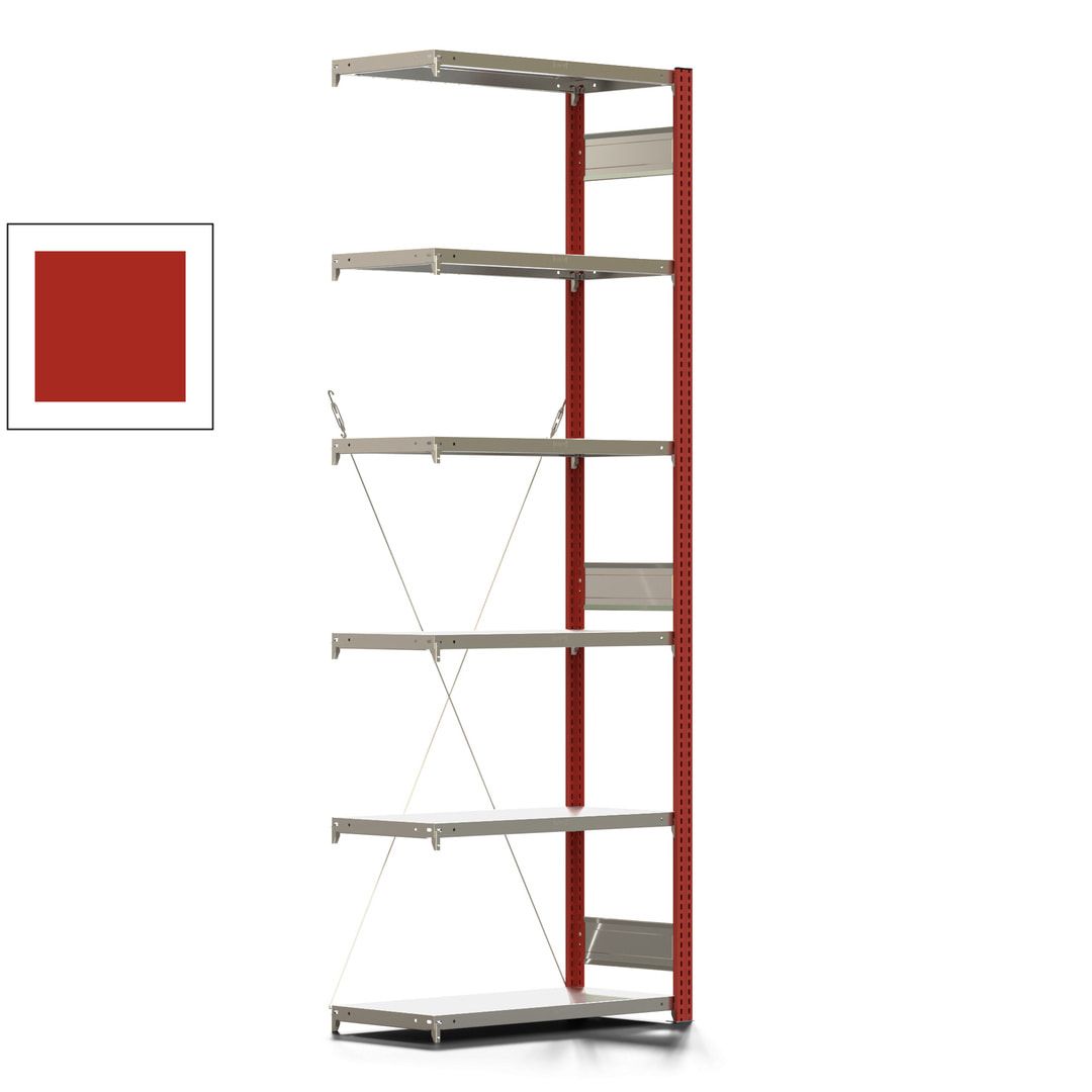 Fachbodenregal mit Tiefenriegel - 350 kg - 2.500 x 875 x 426 mm (HxBxT) - Anbauregal - 6 Böden - enzianblau - Lagerregal - Steckregal BERT