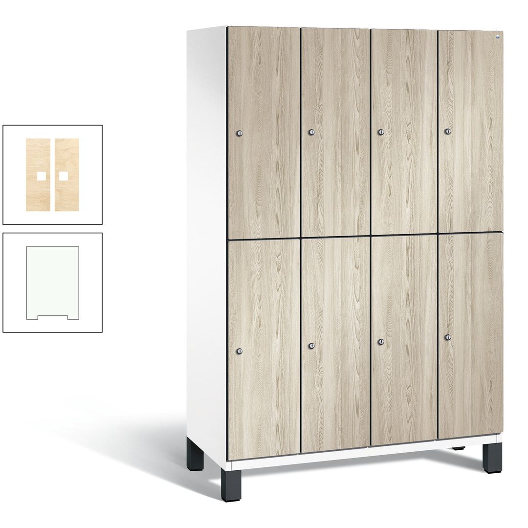 Fächerschrank, Garderobenschrank, mit Füßen, 4 Abteile, 1.980 x 1.200 x 525 mm (HxBxT), Korpus anthrazitgrau, Tür Donau-Ahorn