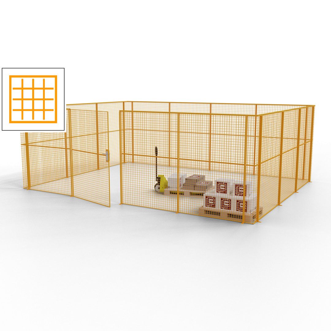 Maschinen Schutzgitter - Hallentrennwand - Sicherheitszaun - Tür - 21 m - 2.200 x 6.400 x 4.900 mm (HxBxT) - enzianblau