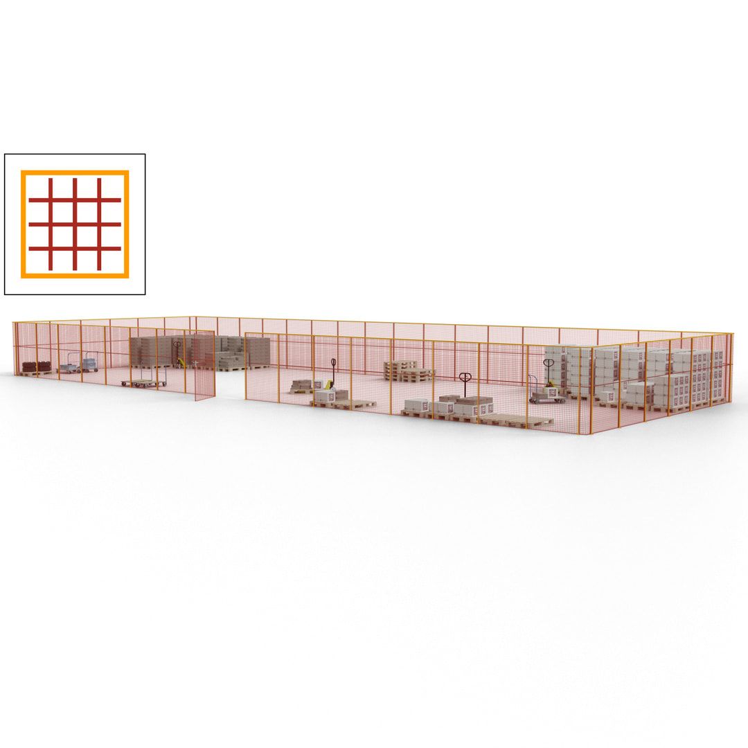 Maschinen Schutzgitter - Hallentrennwand - Sicherheitszaun - Tür - 69 m - 2.200 x 19.900 x 15.400 mm (HxBxT) - enzianblau