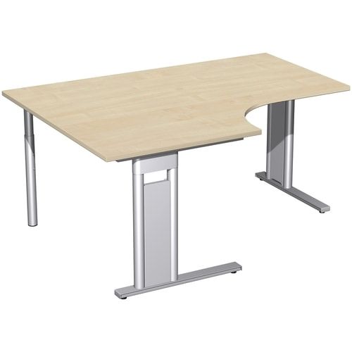 Eckschreibtisch, Eckteil 800 mm, Ecke links, Füße einseitig verkürzt, C-Fuß Pro, 720 x 1.600 x 1.200 mm (HxBxT), Gestell silber, Dekor Ahorn