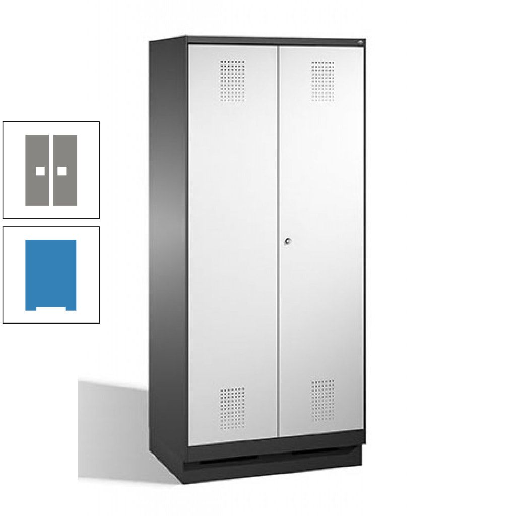 Doppel-Spind, Doppeltüren, Garderobenschrank mit Sockel, 2 Abteile a 400 mm, Korpus anthrazitgrau, Tür anthrazitgrau, 1.800 x 800 x 500 mm (HxBxT)