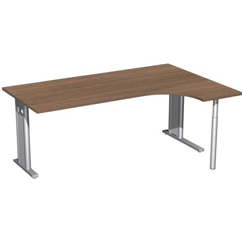 Eckschreibtisch, Ecke rechts, Füße einseitig verkürzt, C-Fuß Pro, 720 x 1.600 x 1.200 mm (HxBxT), Gestell silber, Dekor Ahorn