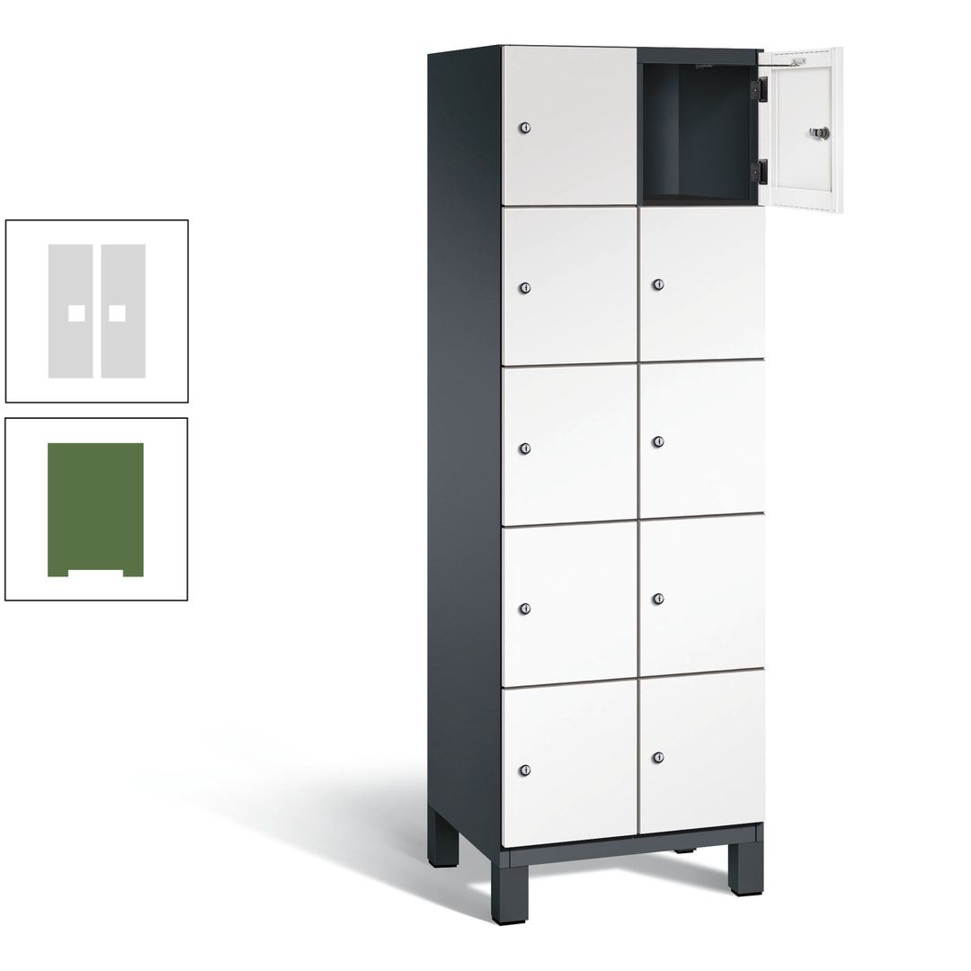 Fächerschrank, Stahlschrank, 10 Fächer, Türöffnungsbegrenzer, Füße, 1.980 x 600 x 525 mm (HxBxT), Korpus anthrazitgrau, Front anthrazitgrau