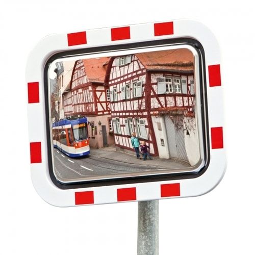 Verkehrsspiegel, Beobachtungsspiegel aus rostfreiem Edelstahl - rund oder rechteckig - rot/weiß - Montagefertig - verschiedene Größen wählbar