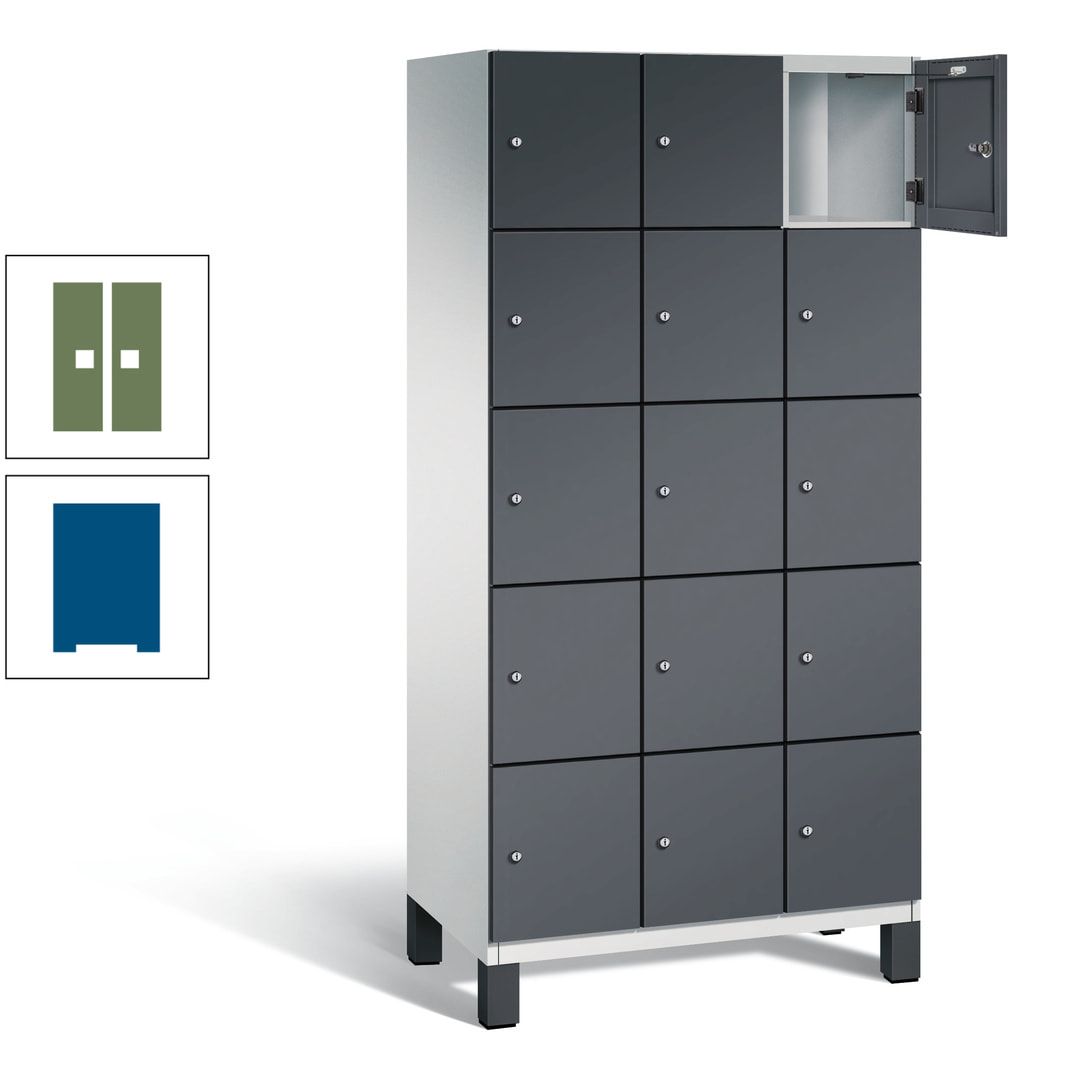 Fächerschrank, Stahlschrank, 15 Fächer, Türöffnungsbegrenzer, Füße, 1.980 x 900 x 525 mm (HxBxT), Korpus anthrazitgrau, Front anthrazitgrau