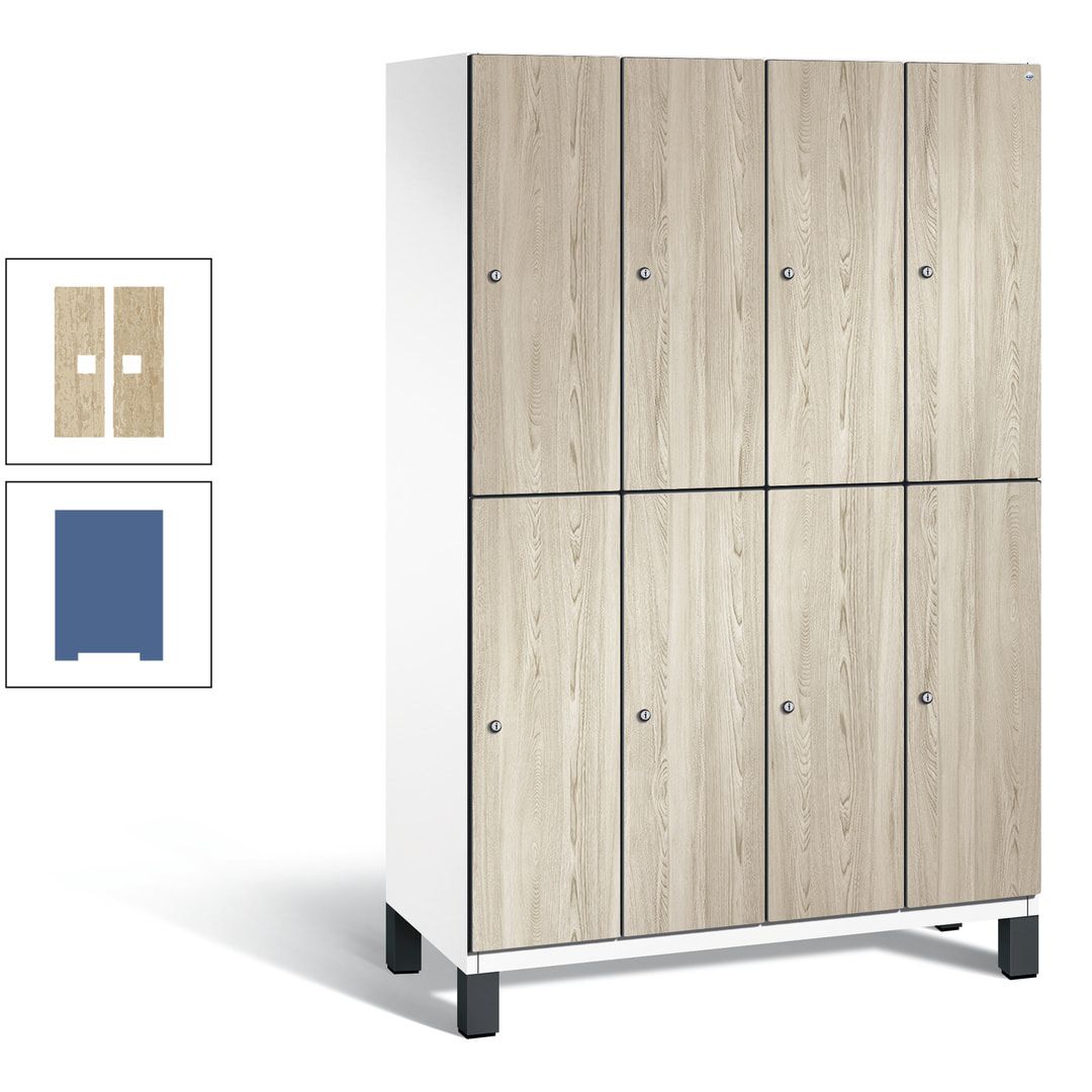 Fächerschrank, Garderobenschrank, mit Füßen, 4 Abteile, 1.980 x 1.200 x 525 mm (HxBxT), Korpus anthrazitgrau, Tür Donau-Ahorn