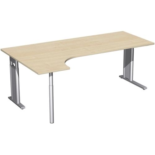 Eckschreibtisch, Ecke links, Füße einseitig verkürzt, C-Fuß Pro, höhenverstellbar, 680-820 x 1.600 x 1.200 mm (HxBxT), Dekor Ahorn