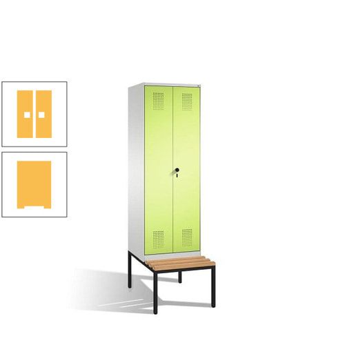 Doppel-Spind, Garderobenschrank, Buche Sitzbank untergebaut, 2 Abteile a 300 mm, Korpus anthrazitgrau, Tür anthrazitgrau, 2.090 x 600 x 815 mm (HxBxT)
