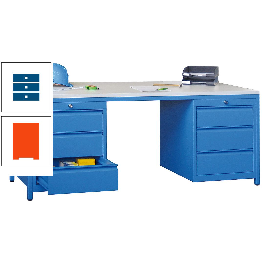 Meisterschreibtisch - 2 Schubladenblöcke - 6 Schubladen - 720 x 1.700 x 800 mm (HxBxT) - anthrazitgrau